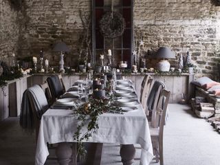 Grey Christmas tablescape and centerpiece by Neptune