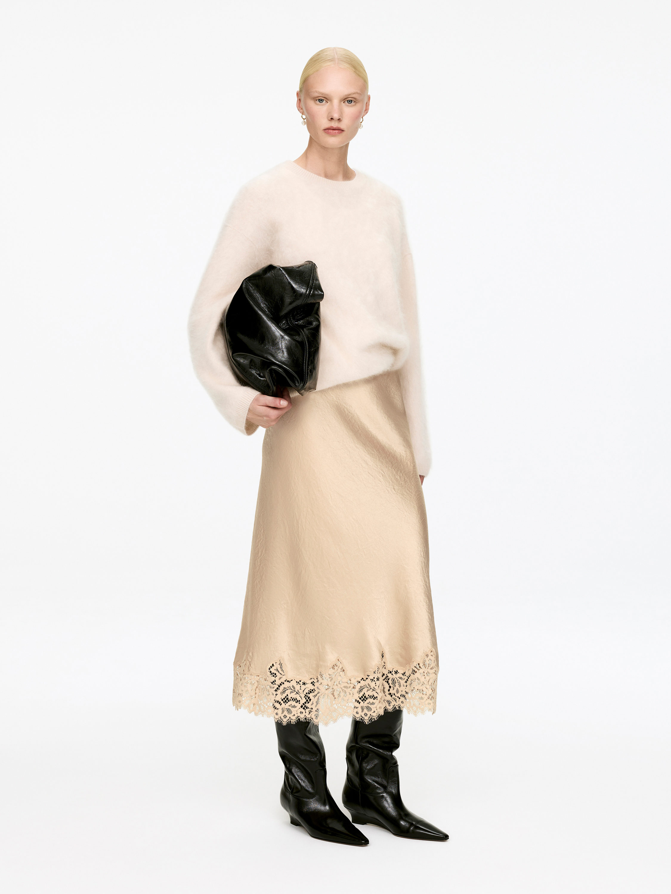 Lace-Detail Satin Skirt &amp;ndash; Beige &amp;ndash; Women &amp;ndash; Arket Gb