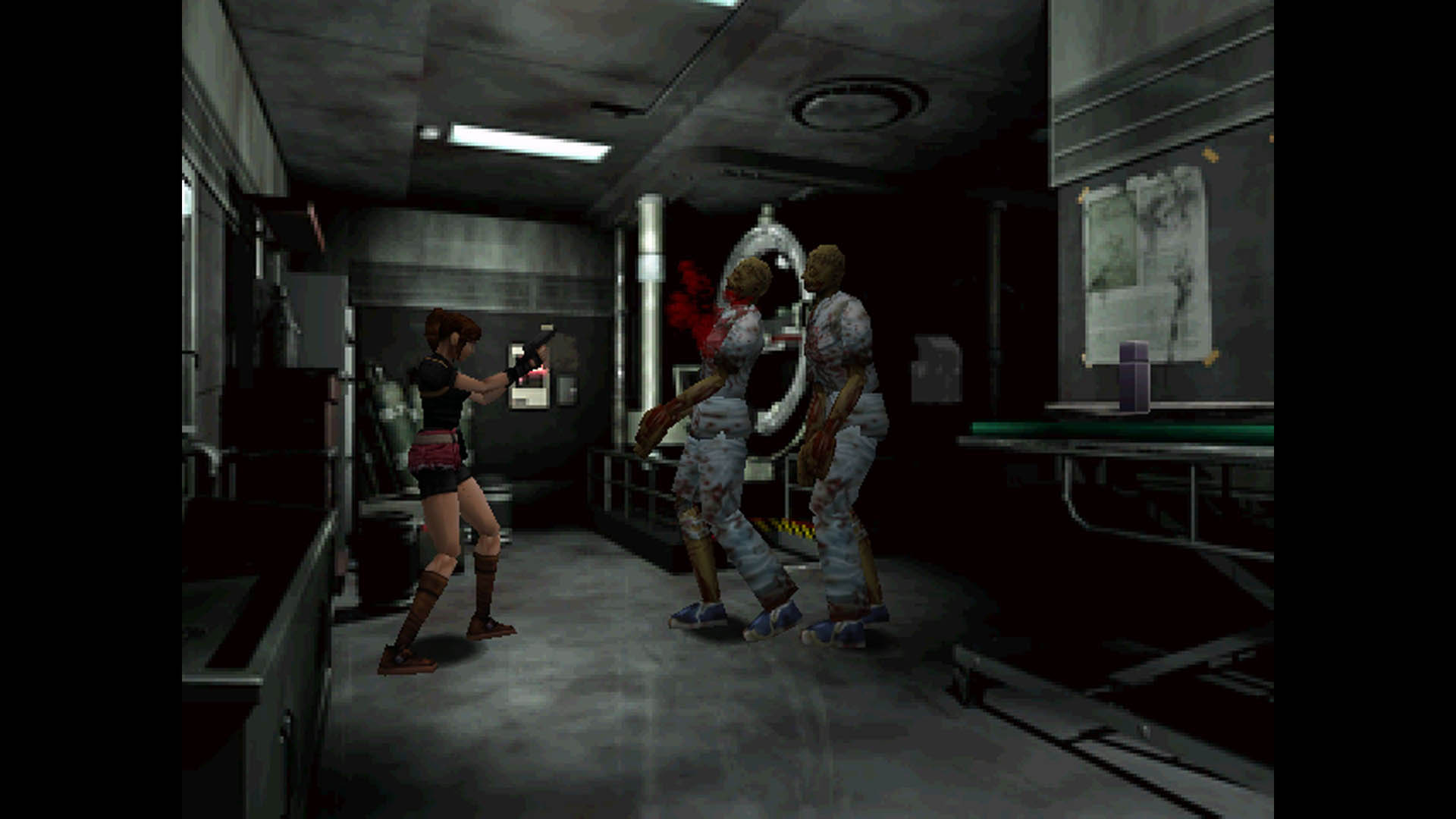 Claire Redfield keeps zombies at bay in Resident Evil 2 for the PC's lab using a pistol