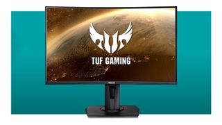 Asus TUF Gaming VG27WQ on a blue background