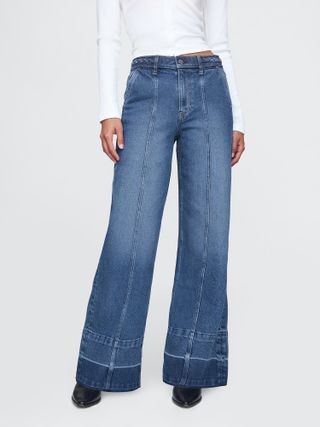 gap, High Rise Stride Seamed Wide-Leg Jeans