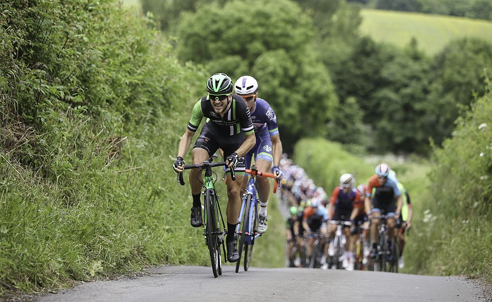 The peloton makes it's way through the Teeside countryside