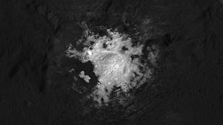 This mosaic of Cerealia Facula is based on images obtained by NASA's Dawn spacecraft in its second extended mission, from an altitude as low as about 21 miles (34 kilometers). The contrast in resolution obtained by the two phases is visible here, reflected by a few gaps in the high-resolution coverage. This image is superposed to a similar scene acquired in the low-altitude mapping orbit of the mission from an altitude of about 240 miles (385 km).