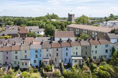 An elevated view of townhouses in Wales