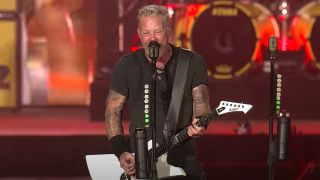 James Hetfield singing on stage at Power Trip