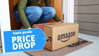 Woman receiving Amazon delivery at front door