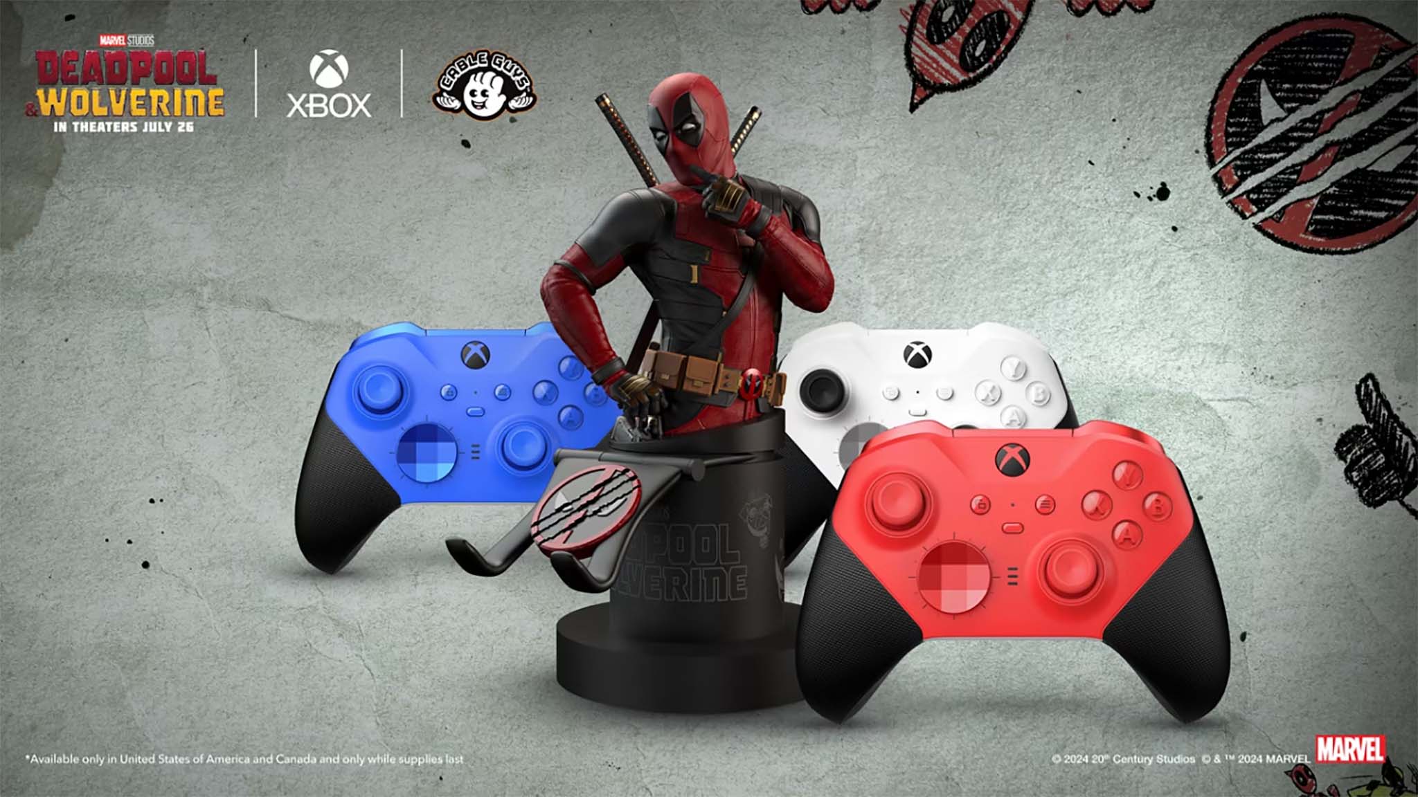 Deadpool and Wolverine Xbox Elite Core Wireless Controller and Holder.