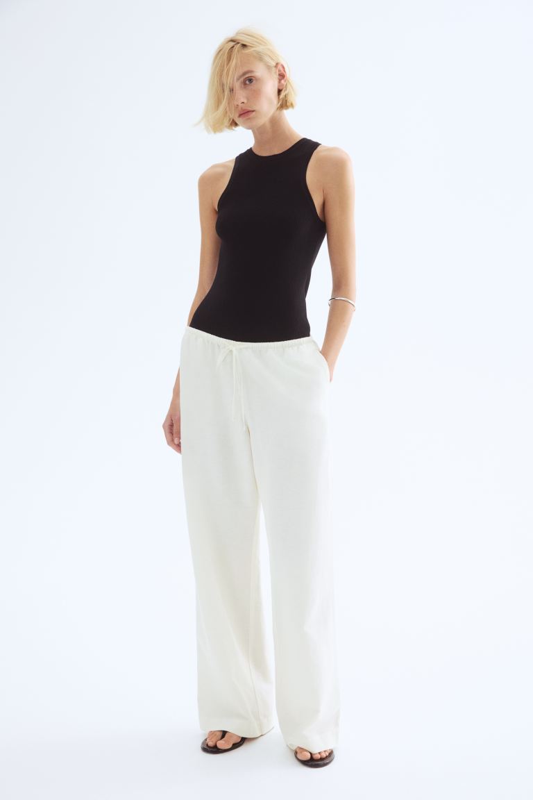 Straight Linen-Blend Trousers