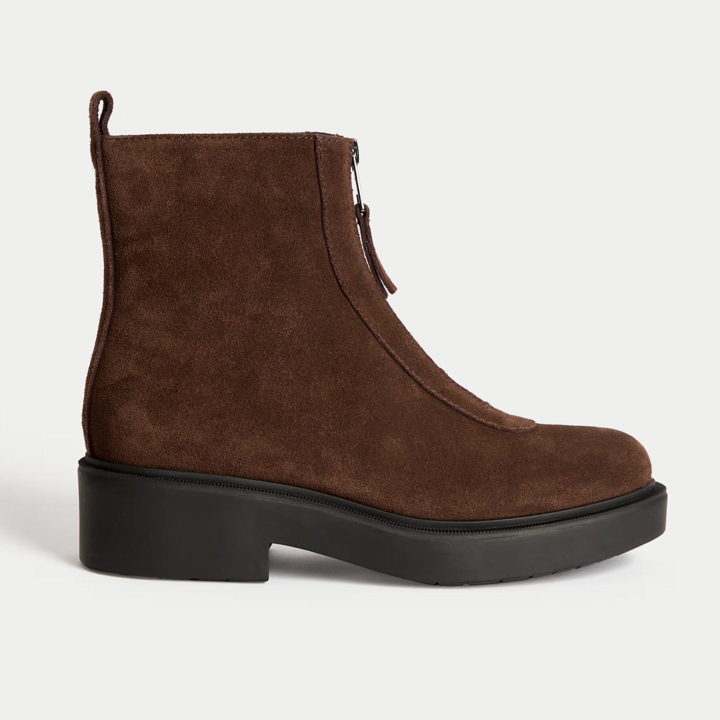 M&amp;amp;S Suede Front Zip Block Heel Boots