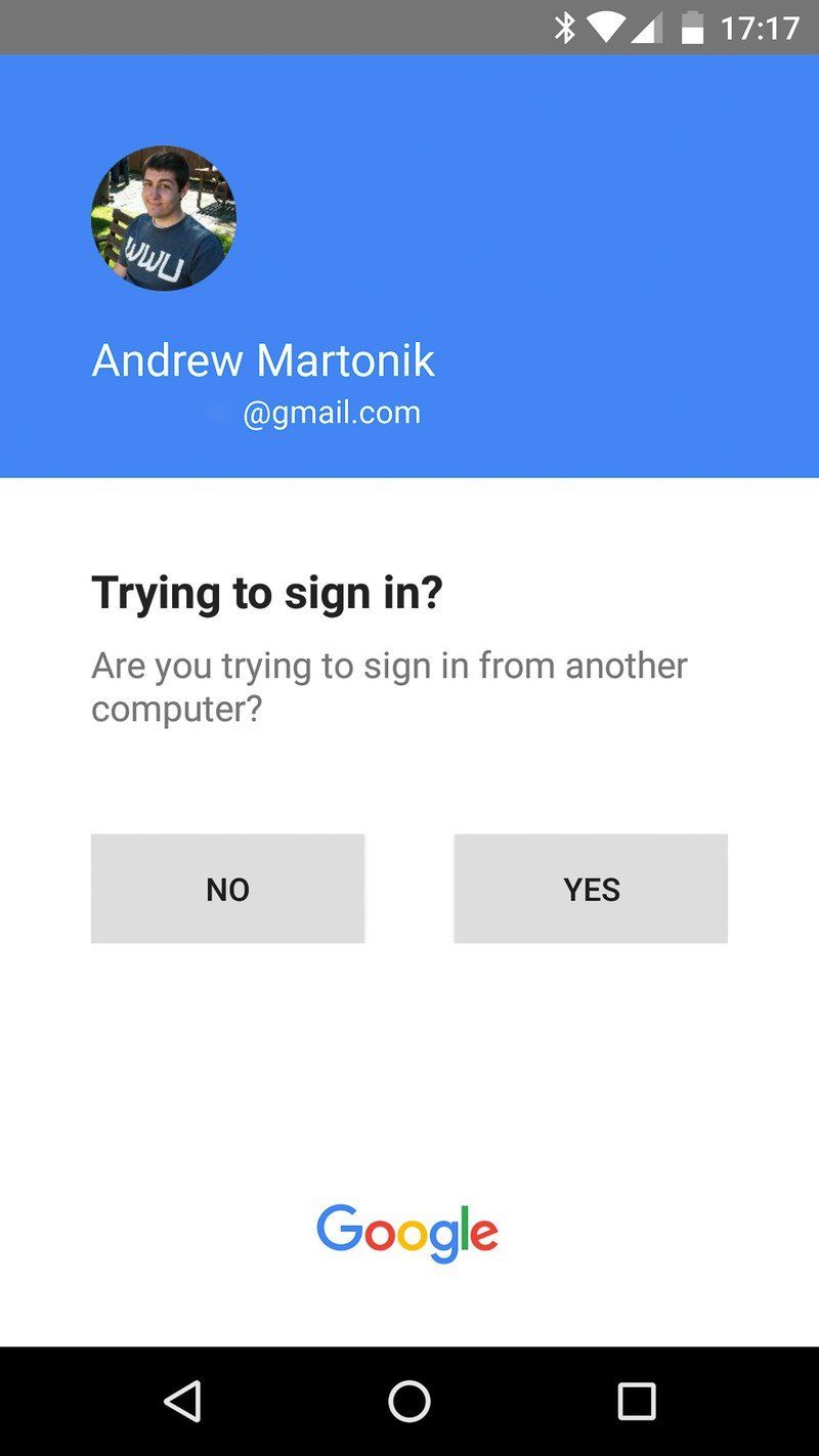 Google two-step on-phone verification