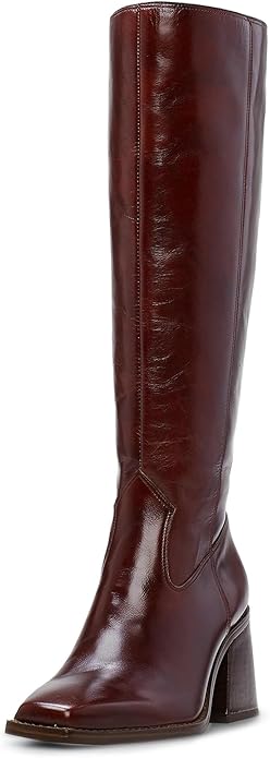 MUCCCUTE, Mucccute Burgundy Knee High Boots for Women - Square Toe Chunky Block Heel Boots With Side Zipper Pull on Pu Tall Boot Us Size 7