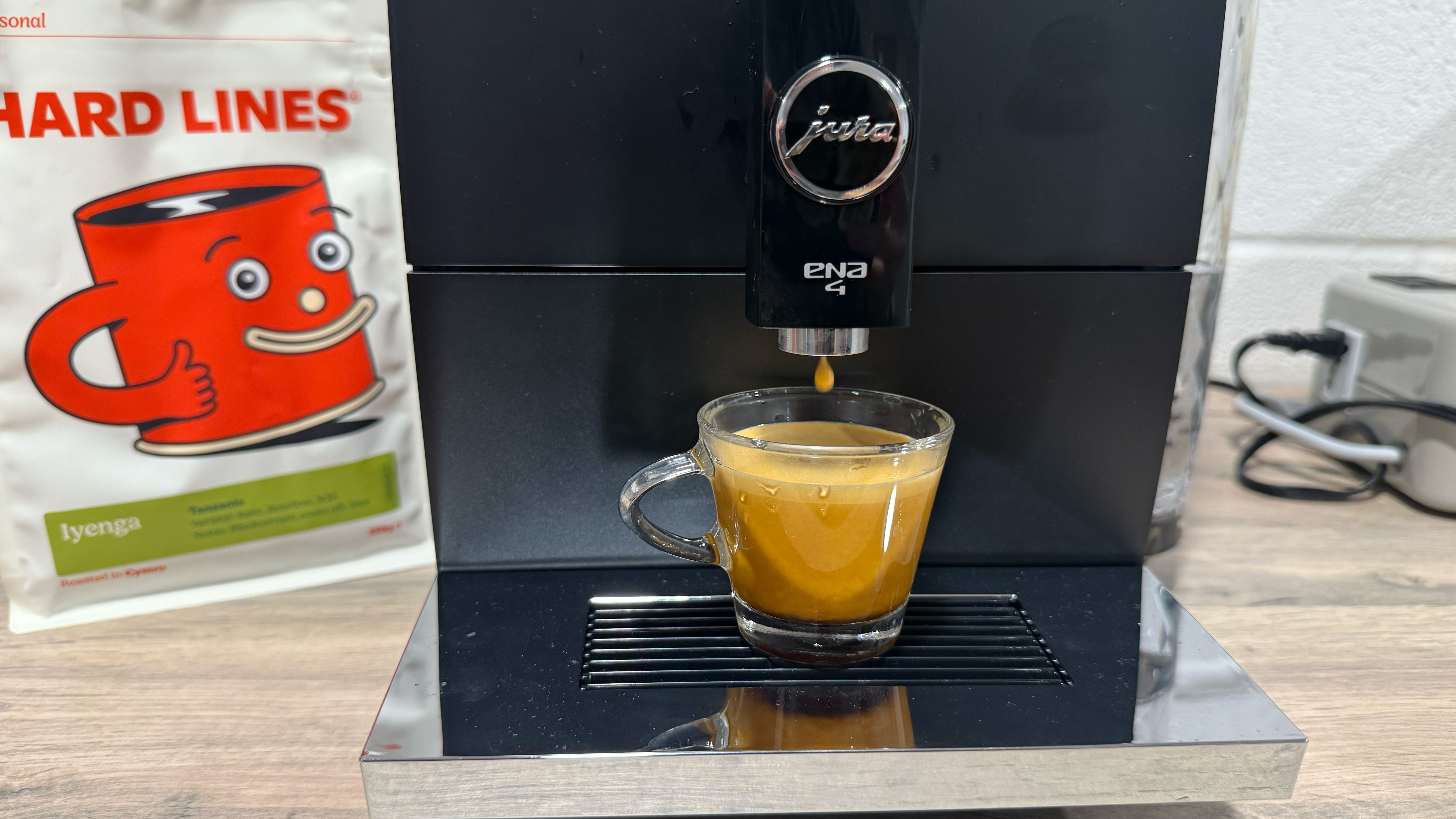 a shot of espresso made by the jura ena 4