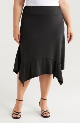 Handkerchief Hem Jersey Midi Skirt