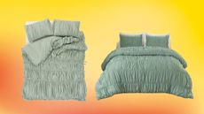 cinched green comforters