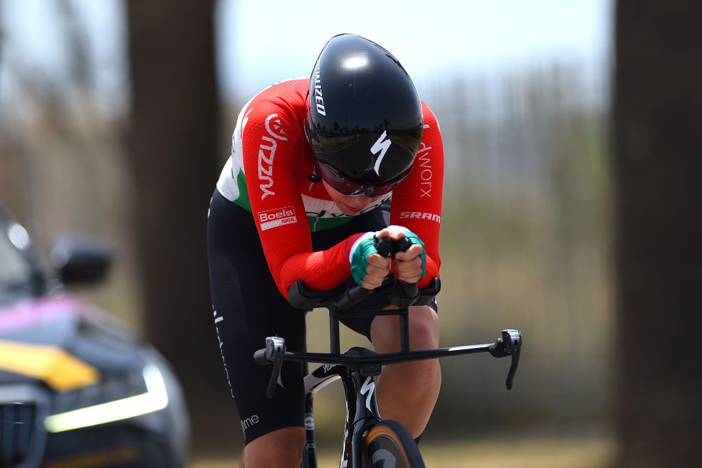 CAGLIARI ITALY JUNE 30 Blanka Vas Kata of Hungary and Team SD Worx sprints during the 33rd Giro dItalia Donne 2022 Stage 1 a 47km individual time trial stage from Cagliari to Cagliari ITT GiroDonne UCIWWT on June 30 2022 in Cagliari Italy Photo by Dario BelingheriGetty Images