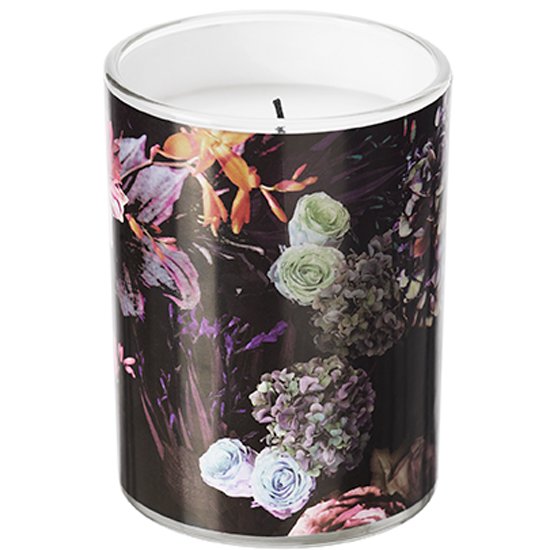 flower scented candle in glass holder