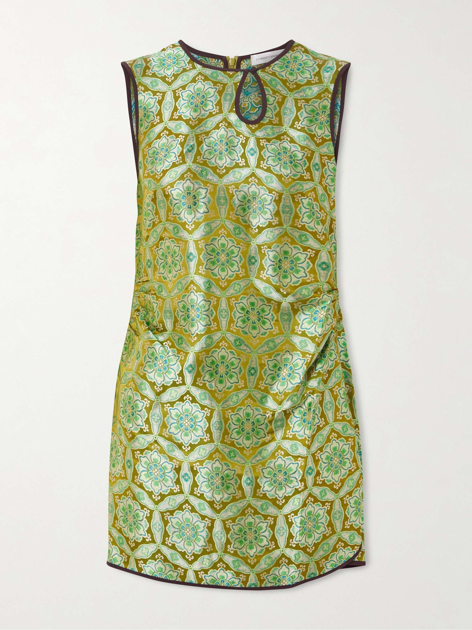Palmira Ruched Cutout Floral Brocade Mini Dress