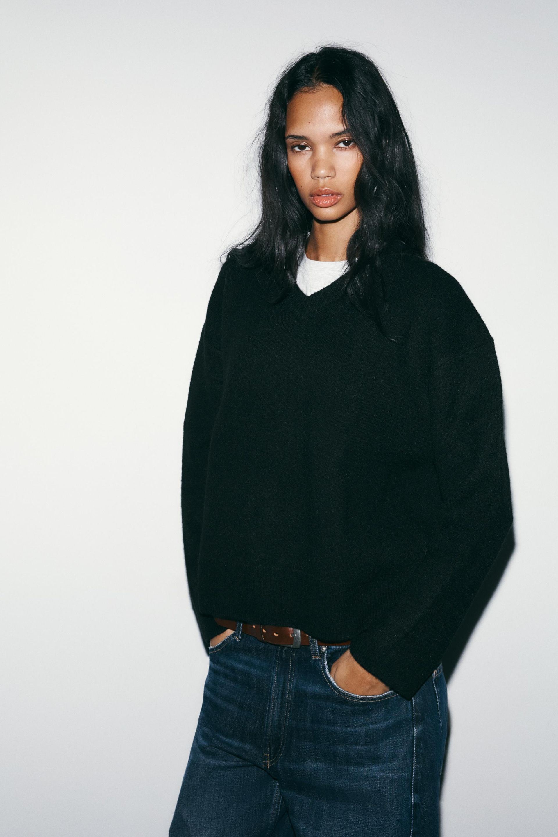 Plain Knit V-Neck Jumper