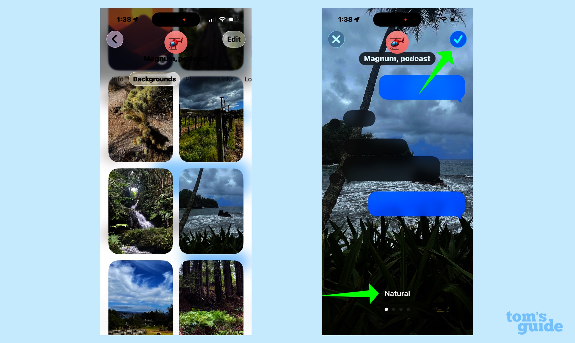 Pick an image from the options and tap the checkmark if you like its look