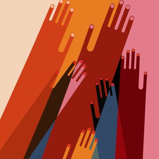 Illustration of hands in different colours intersecting by PL Studio for United in Design