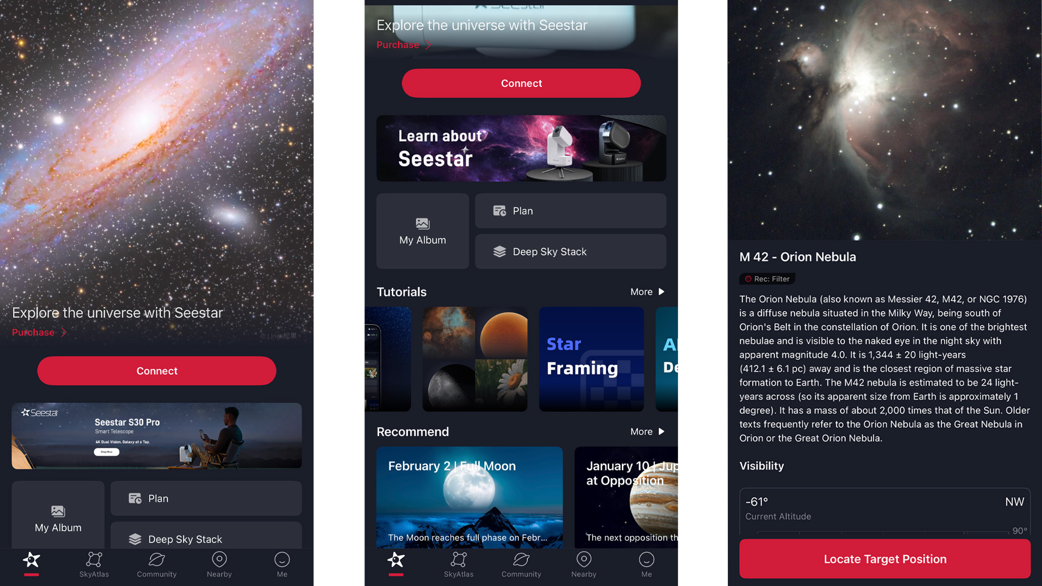 screenshots from the ZWO SeeStar app