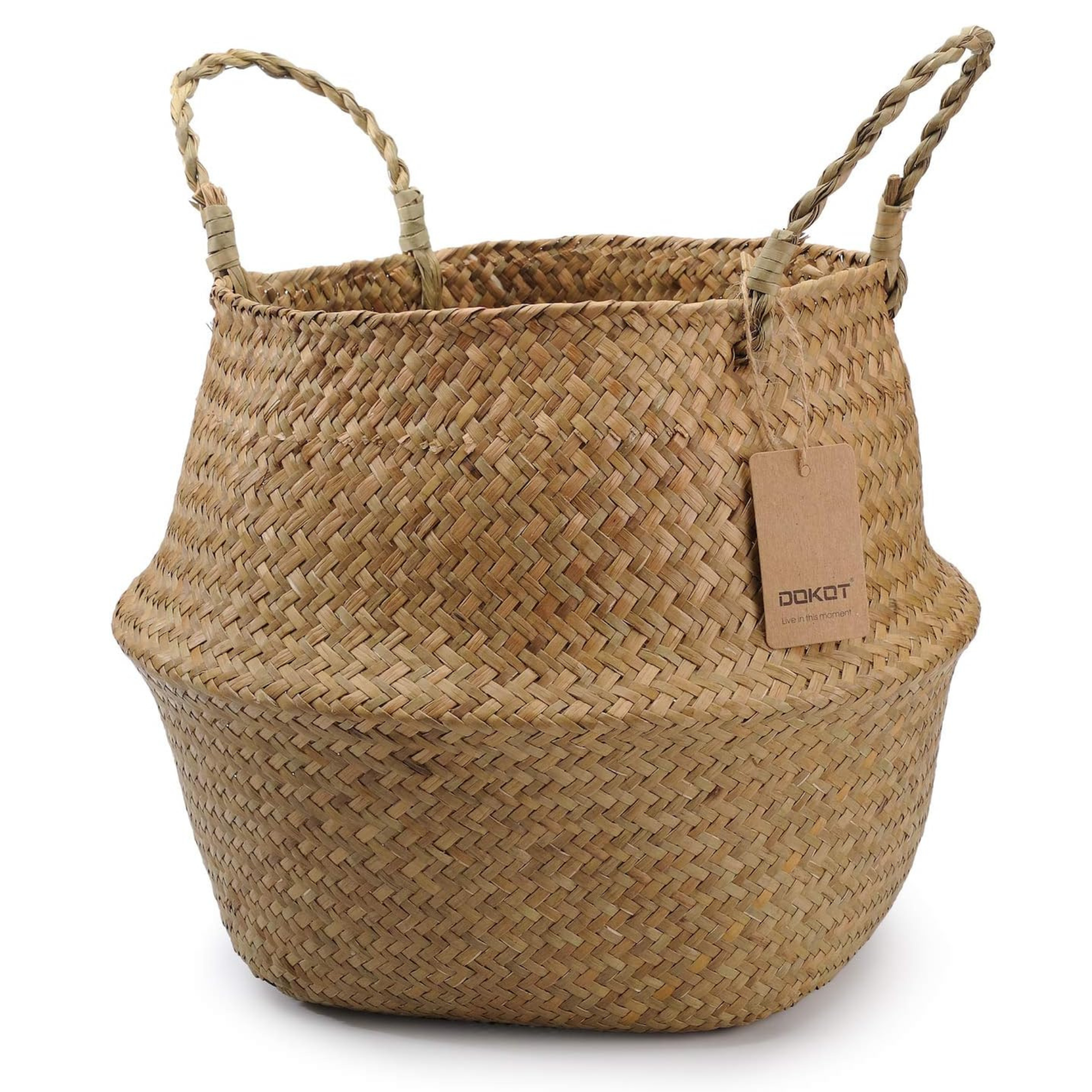 Dokot Seagrass Basket Belly Plant Pot Woven Basket With Handle, Foldable Laundry Basket Toys Storage (natural)