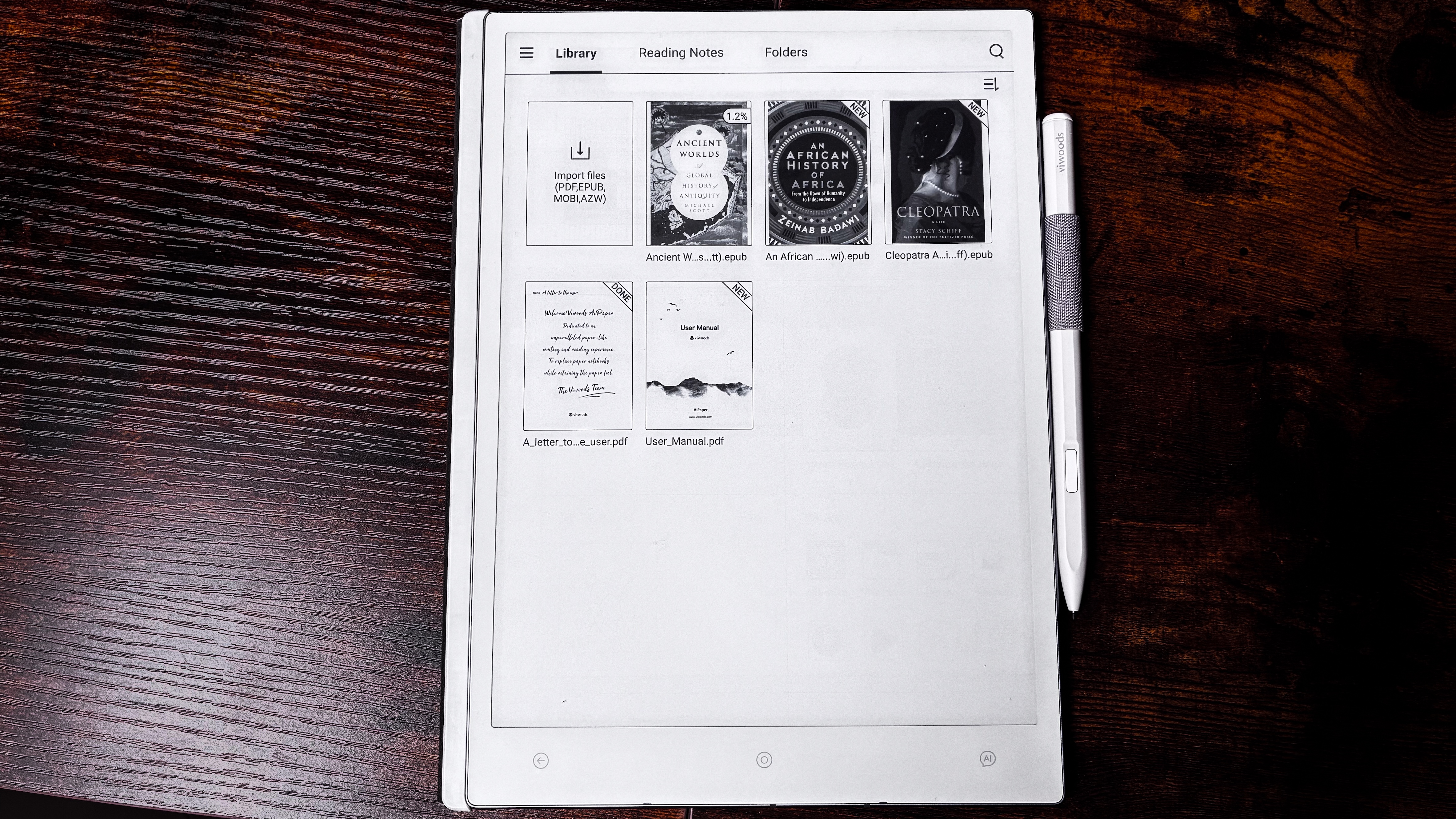 The library application in the ViWoods AiPaper tablet within the Learning app