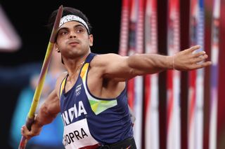 TOKYO JAPAN AUGUST 07 Neeraj Chopra of Team India competes in the Mens Javelin Throw Final on day fifteen of the Tokyo 2020 Olympic Games at Olympic Stadium on August 07 2021 in Tokyo Japan Photo by Michael SteeleGetty Images