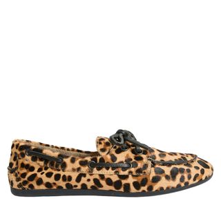 M&S Leather Leopard Print Flat Boat Shoes