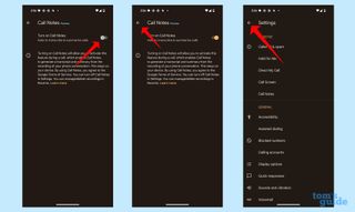 turning on Call Notes in the Phone app of the Pixel 9 by sliding a toggle