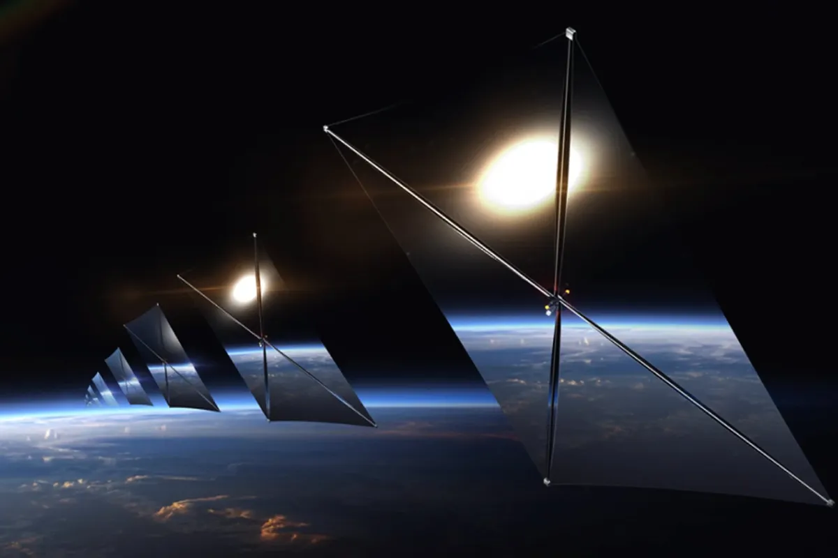 satellites that feature four triangular mirrors joined at their vertices to form squares, in orbit above earth