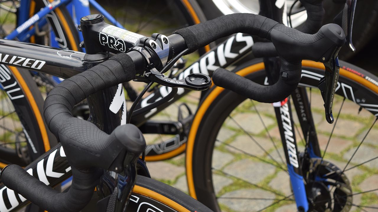 Philippe Gilbert utilised a K-Edge computer mount, alongside satellite sprint shifters on the handlebar drops