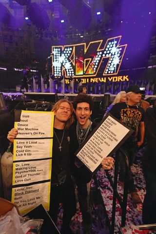 Paul Stanley’s son Evan (from support act Amber Wild) with the final show’s set-lists.