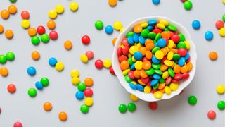 MIxed smarties in a bowl