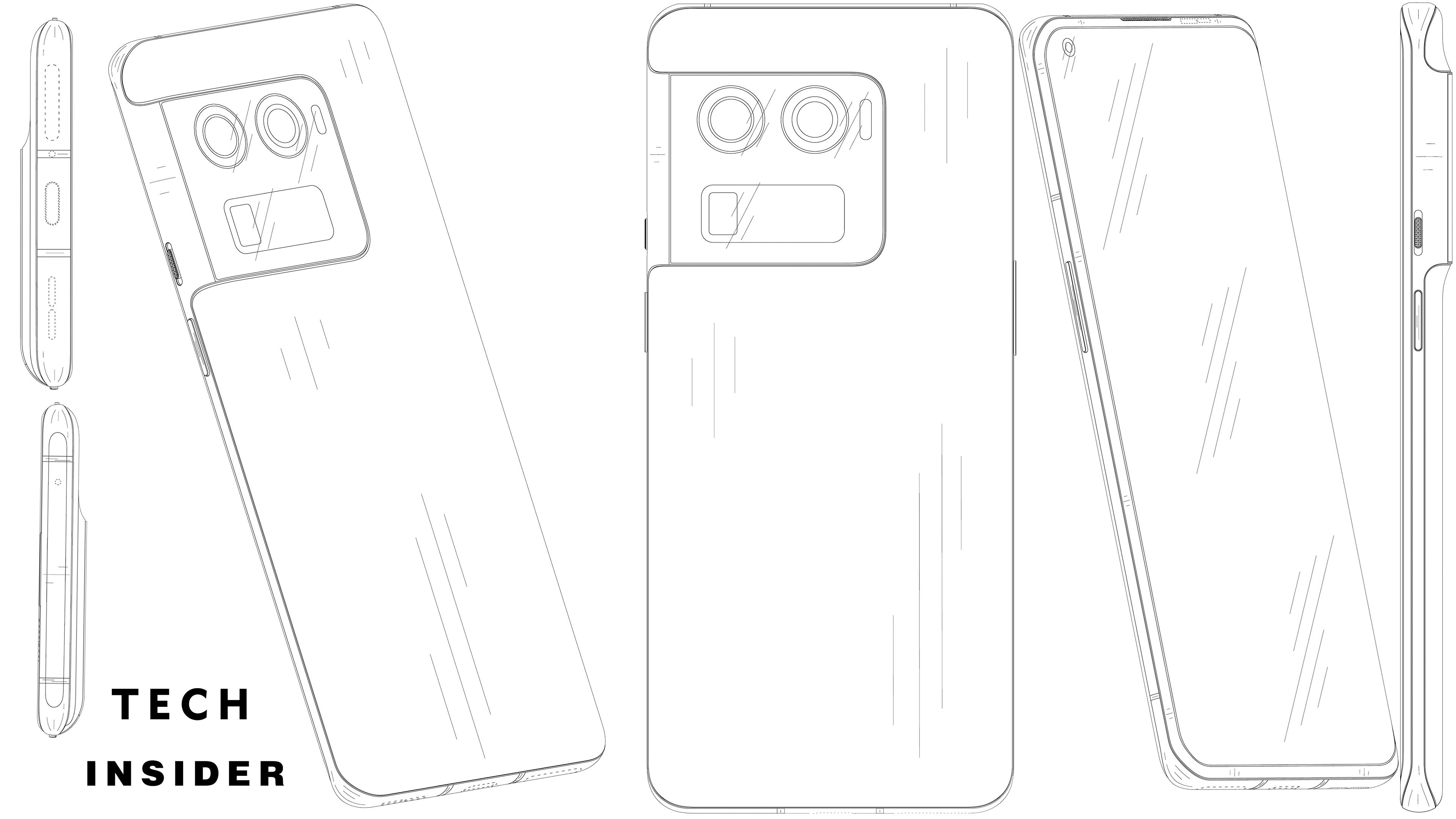 Illustrations taken from a OnePlus patent which seem to show a OnePlus 10-like phone with a larger periscope camera