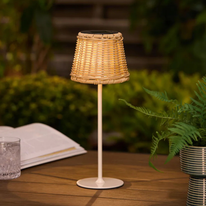 Next Natural Rattan effect Solar Outdoor Table Lamp.