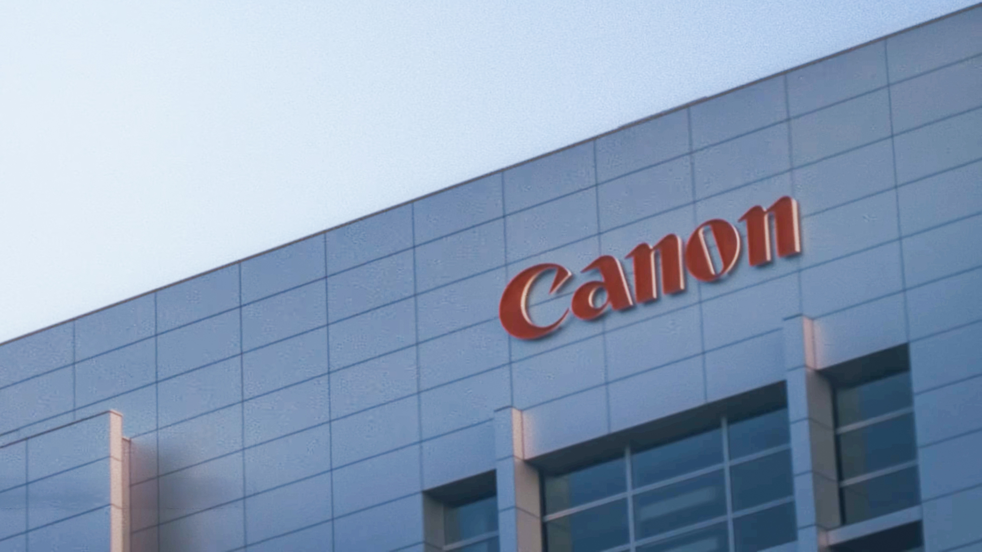 The Canon logo on the exterior of its headquarters (Kurigi Office) in Kanagawa, Japan