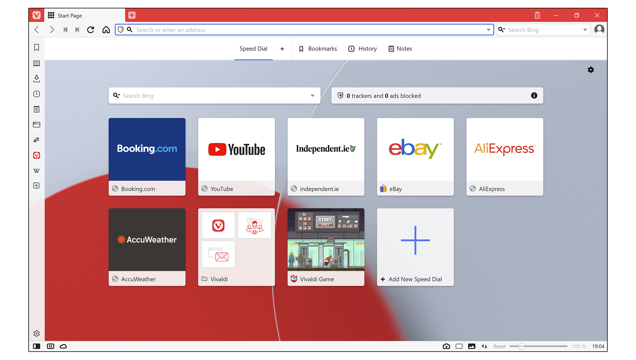 Vivaldi's main home screen