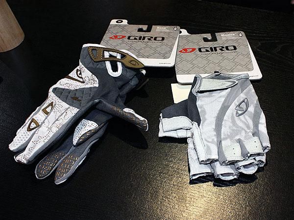 The Giro Xena (left) and Monica gloves are women's-specific models with narrower fits.