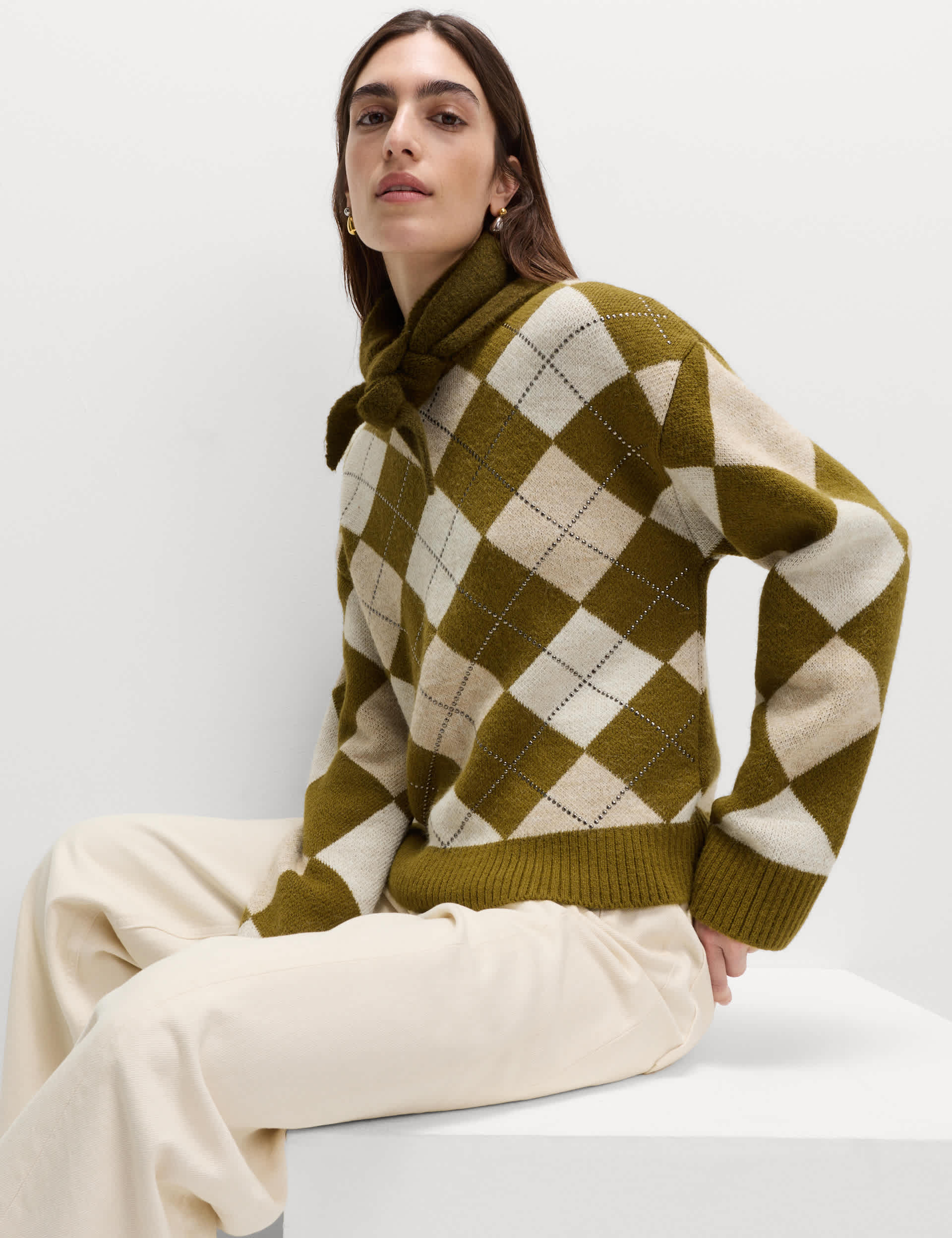 Argyle Crew Neck Slim Fit Jumper With Wool