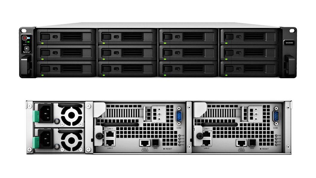 The front and back views of the Synology SA3200D NAS drive