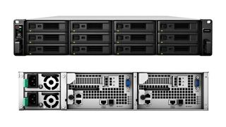 The front and back views of the Synology SA3200D NAS drive