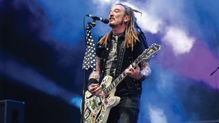 Guitarist and vocalist Ginger Wildheart of English hard rock group The Wildhearts performing live on stage during Ramblin Man Fair music festival at Mote Park in Maidstone, England, on July 19, 2019