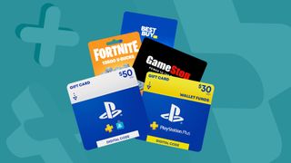 PS5 gift cards on a blue background