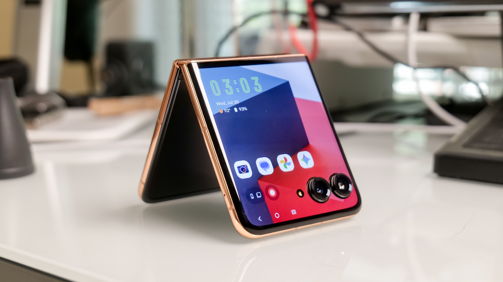 Motorola Razr Plus (2025) in tent mode.