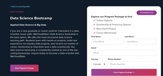 A screenshot of the WeCloudData website advertising a data science bootcamp