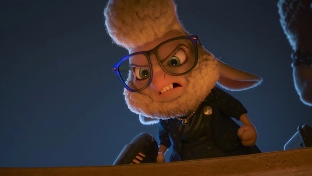 Bellweather the sheep looking down angrily in Zootopia