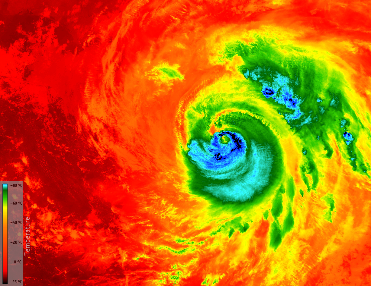 The eye of Hurricane Matthew is seen from space in infrared in this view from the European Space Agency&#039;s Copernicus Sentinel-3A satellite captured at 0313 GMT on Oct. 7, 2016.