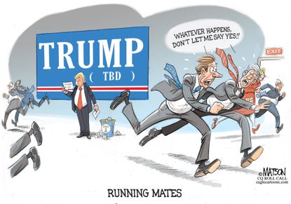 Political cartoon U.S. Trump running mates running away