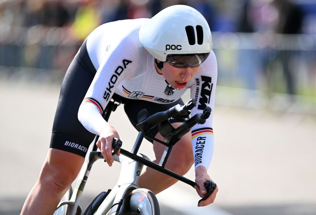 HASSELT BELGIUM SEPTEMBER 11 Mieke Kroger of Team Germany sprints during the 30th UEC Road Cycling European Championships 2024 Womens Elite Individual Time Trial a 313km from HeusdenZolder to Hasselt UCIWWT on September 11 2024 in Hasselt Belgium Photo by Luc ClaessenGetty Images